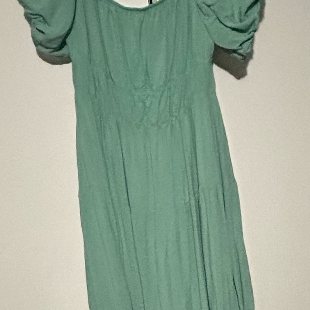Green Ruched Tiered Midi Dress for Wedding Guest